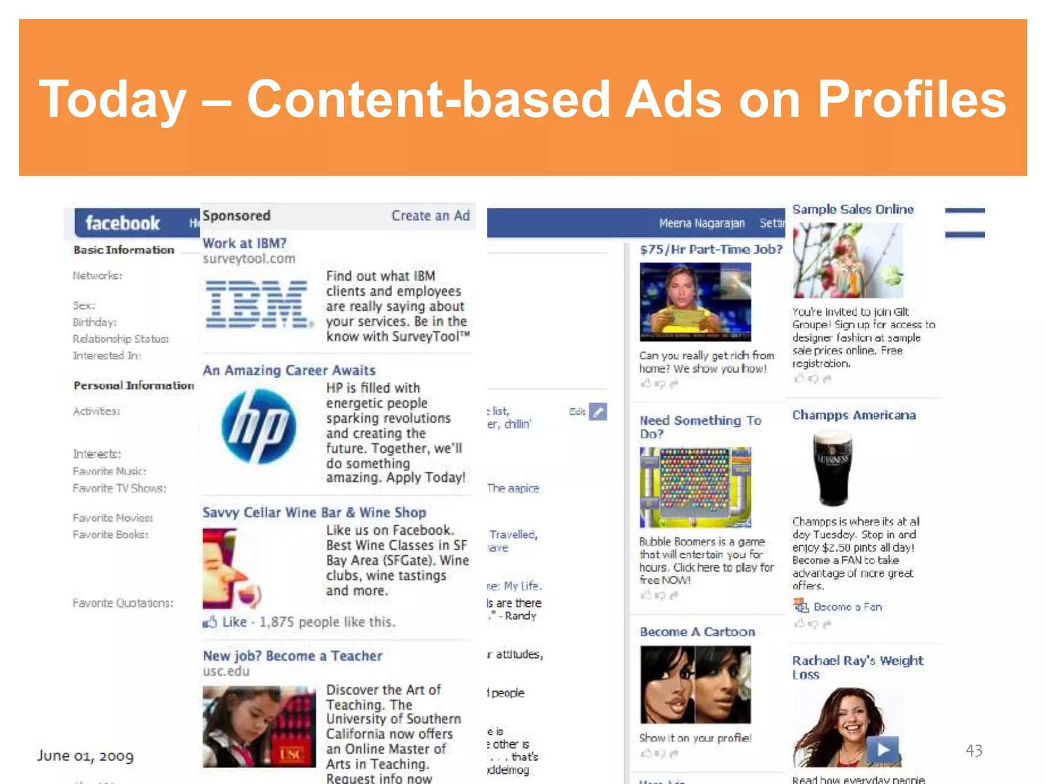Today – Content-based Ads on Profiles
43
 