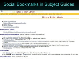 Social Bookmarks in Subject Guides 