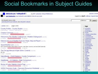 Social Bookmarks in Subject Guides 