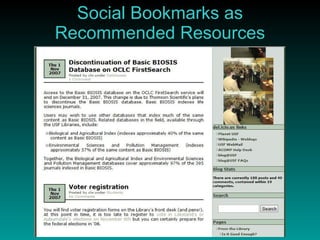 Social Bookmarks as Recommended Resources 