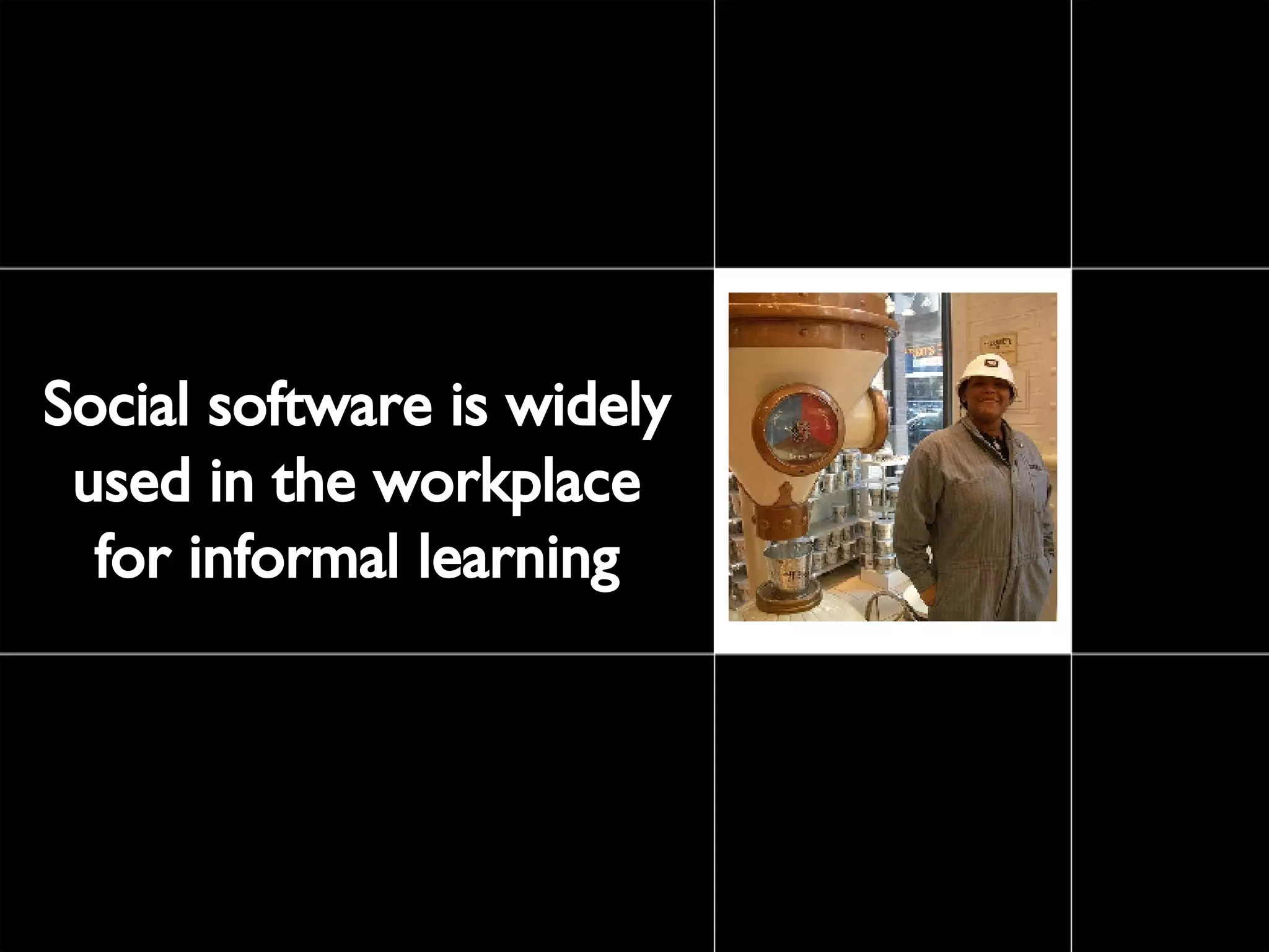 Social software is widely used in the workplace for informal learning 