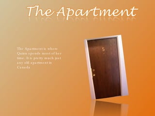 The Apartment is where Quinn spends most of her time. It is pretty much just any old apartment in Canada 