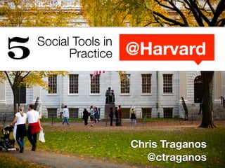 5   Social Tools in
          Practice    @Harvard




                      Chris Traganos
                         @ctraganos
 