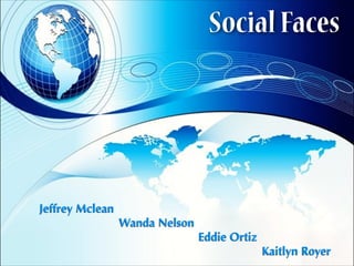 SocialFaces
Jeffrey Mclean
Wanda Nelson
Eddie Ortiz
Kaitlyn Royer
 