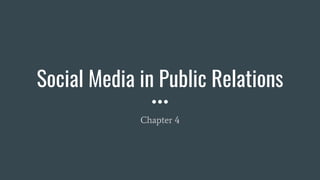Social Media in Public Relations
Chapter 4
 