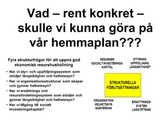 Vad – rent konkret –
skulle vi kunna göra på
vår hemmaplan???
 