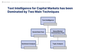 Text Intelligence
Social Data Fees
Sentiment Analysis
News/Market
Commentary Fees
Topic Analysis
SOCIAL ANALYTICS FOR CRYPTO: MYTHS, REALITIES, GPT-3 AND SOME ASTONISHING DATA SCIENCE
Text Intelligence for Capital Markets has been
Dominated by Two Main Techniques
 