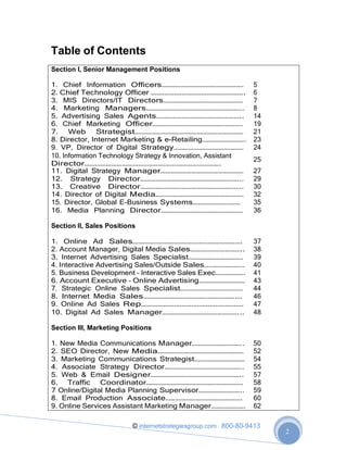 © internetstrategiesgroup.com 800-80-9413
2
Table of Contents
Section I, Senior Management Positions
1. Chief Information ...