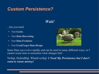 Custom Persistence?

                                  Wait!
...but you need:
●   Fast Cache,
●   Fast Data-Harvesting,
● ...