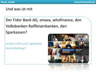 Zum Beispiel: Ehrfurcht und DemutWas man braucht"Social Banking ist ein Bankwesen, das den Menschen mit seinen Bedürfnissen in den Mittelpunkt stellt und sich als Bankwesen wiederum wirklich als Dienstleister versteht"Sven Remer- Institut für Social BankingFoto Flickrhttp://www.flickr.com/photos/mplonsky/525032634/sizes/m/