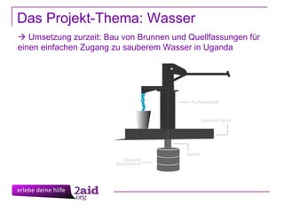 Das Projekt-Thema: Wasser    Umsetzung zurzeit: Bau von Brunnen und Quellfassungen für einen einfachen Zugang zu sauberem Wasser in Uganda 