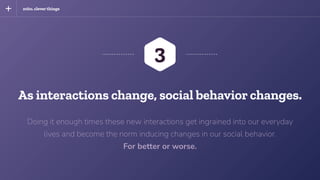 As interactions change, social behavior changes.
Doing it enough times these new interactions get ingrained into our every...