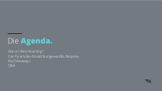 Warum Benchmarking?
Das Pyramiden-Model & angewandte Beispiele
Key Takeaways
Q&A
Die Agenda.
 