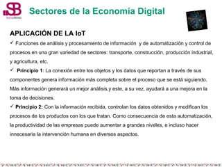 Sectores de la Economía Digital 
APLICACIÓN DE LA IoT 
 Funciones de análisis y procesamiento de información y de automat...