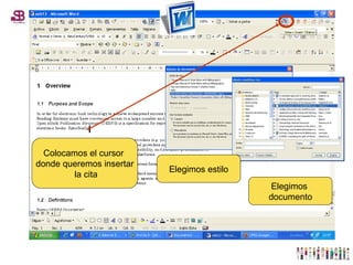 Colocamos el cursor  donde queremos insertar la cita Elegimos estilo Elegimos  documento 