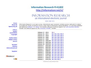 Information Research FI=0,822
     http://informationr.net/ir/
 