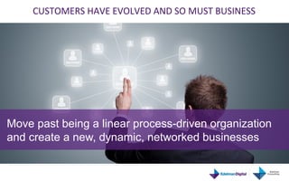 CUSTOMERS	
  HAVE	
  EVOLVED	
  AND	
  SO	
  MUST	
  BUSINESS	
  




Move past being a linear process-driven organization
and create a new, dynamic, networked businesses
 