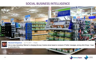 SOCIAL	
  BUSINESS	
  INTELLIGENCE	
  




         Wal-Mart is an Edelman client


64	
  
 