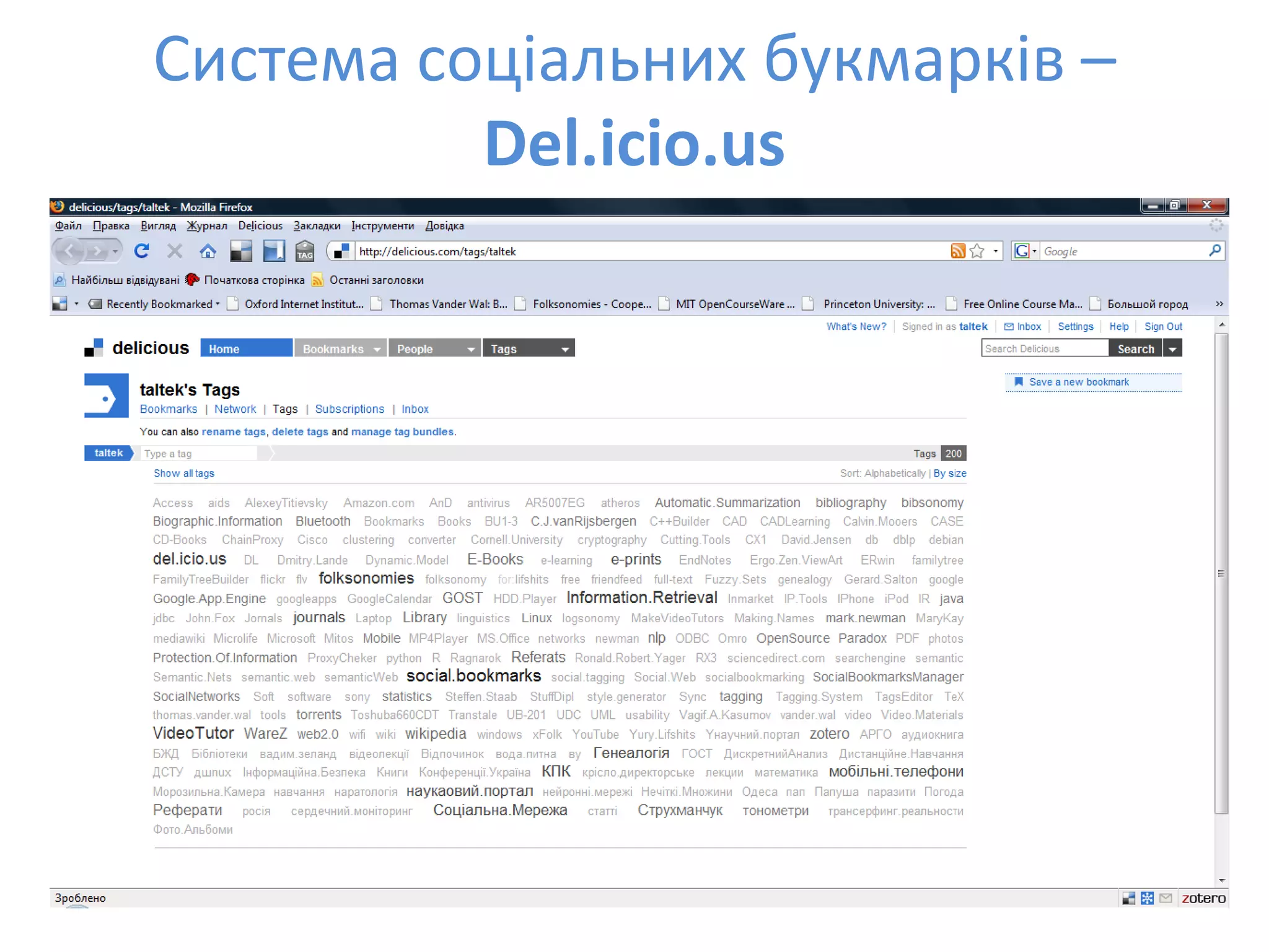 Social Bookmarks, Folksonomies–Complex Networks