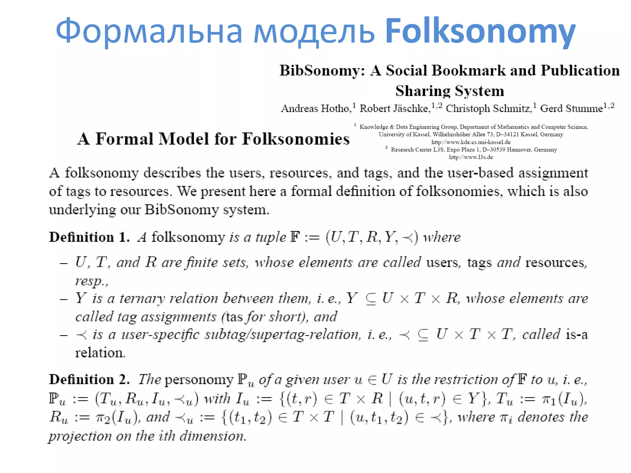 Social Bookmarks, Folksonomies–Complex Networks