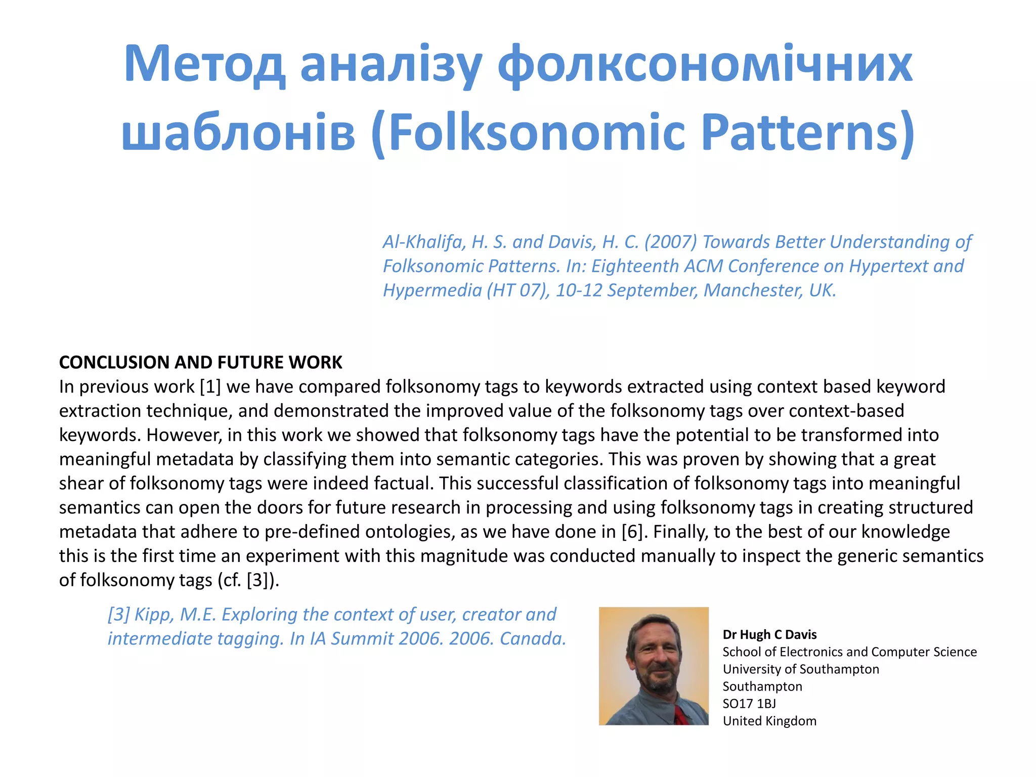 Social Bookmarks, Folksonomies–Complex Networks