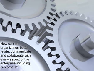 How can an
organization better
relate, communicate
and collaborate with
every aspect of the
enterprise including
customers?
 