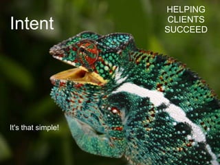 HELPING
                     CLIENTS
Intent              SUCCEED




It's that simple!
 