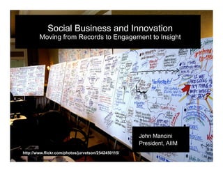 Social Business and Innovation
        Moving from Records to Engagement to Insight




                                                     John Mancini
                                                     President, AIIM
http://www.flickr.com/photos/jurvetson/2542450115/
 