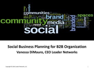 L E A D E R NETWORKS

Social Media Strategy Roadmap
Social Business Planning for B2B Organization
Vanessa DiMauro, CEO Leader Networks

Copyright © 2014 Leader Networks, LLC

1

 