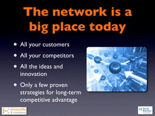 The network is a
    big place today
• All your customers
• All your competitors
• All the ideas and
  innovation
• Only a few proven
  strategies for long-term
  competitive advantage
 