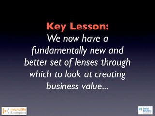 Key Lesson:
      We now have a
  fundamentally new and
better set of lenses through
 which to look at creating
      business value...
 