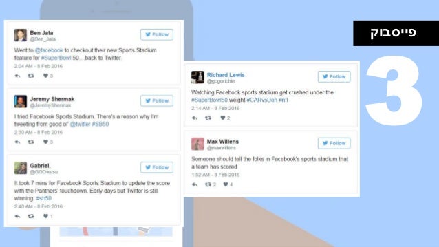 ‫פייסבוק‬
3‫במהלך‬‫הסופרבול‬
‫התעדכנה‬ ‫האפליקציה‬
‫לעגו‬ ‫ורבים‬ ‫משמעותי‬ ‫באיחור‬
‫לה‬‫בטוויטר‬.‫טענות‬ ‫יש‬ ‫כן‬ ‫כמו‬...