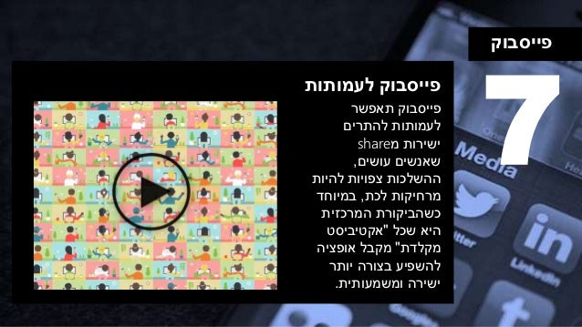 ‫פייסבוק‬
‫פייסבוק‬‫לעמותות‬
7‫פייסבוק‬‫תאפשר‬
‫להתרים‬ ‫לעמותות‬
‫מ‬ ‫ישירות‬share
‫עושים‬ ‫שאנשים‬,
‫להיות‬ ‫צפויות‬ ‫הה...