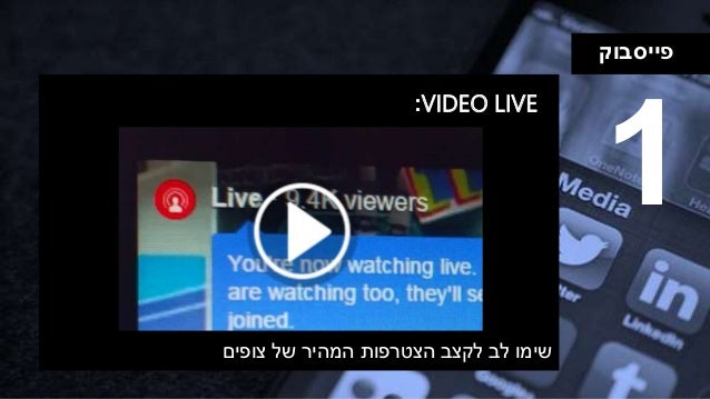 ‫פייסבוק‬
VIDEO LIVE:
1
‫צופים‬ ‫של‬ ‫המהיר‬ ‫הצטרפות‬ ‫לקצב‬ ‫לב‬ ‫שימו‬
 