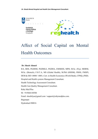 Affect of Social Capital on Mental Health Outcomes | PDF