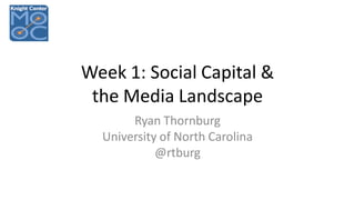 Week 1: Social Capital &
the Media Landscape
Ryan Thornburg
University of North Carolina
@rtburg

 