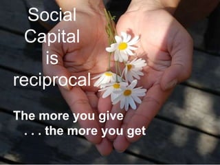Social
Capital
is
reciprocal
The more you give
. . . the more you get
 
