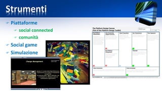 Strumenti
 Piattaforme
 social connected
 comunità
 Social game
 Simulazione
 
