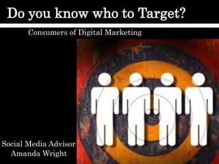 Do you know who to Target?
       Consumers of Digital Marketing




                        By: Amand




Social Media Advisor
  Amanda Wright
 