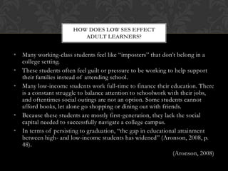 Many working-class students feel like “imposters” that don’t belong in a college setting.