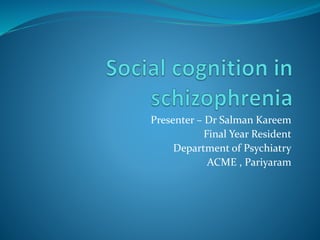 Presenter – Dr Salman Kareem 
Final Year Resident 
Department of Psychiatry 
ACME , Pariyaram 
 