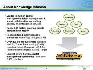 About Knowledge Infusion <ul><li>Leader in human capital management, talent management & social collaboration consulting ,...