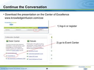 Continue the Conversation <ul><li>Download the presentation on the Center of Excellence </li></ul><ul><li>www.knowledgeinf...