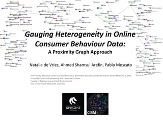 Gauging Heterogeneity in Online
Consumer Behaviour Data:
A Proximity Graph Approach
Natalie de Vries, Ahmed Shamsul Arefin, Pablo Moscato
The Priority Research Centre for Bioinformatics, Biomarker Discovery and Information-Based Medicine (CIBM)
School of Electrical Engineering and Computer Science
Faculty of Engineering and Built Environment
The University of Newcastle, Australia
 