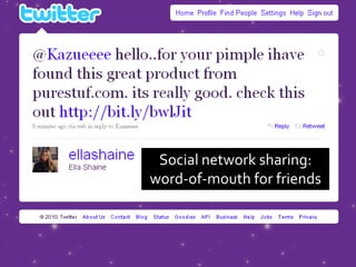Social network sharing:
word-of-mouth for friends
 