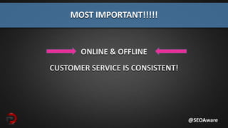 ONLINE & OFFLINE
CUSTOMER SERVICE IS CONSISTENT!
MOST IMPORTANT!!!!!
@SEOAware
 