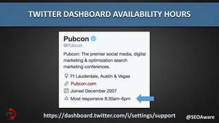 https://dashboard.twitter.com/i/settings/support
TWITTER DASHBOARD AVAILABILITY HOURS
@SEOAware
 