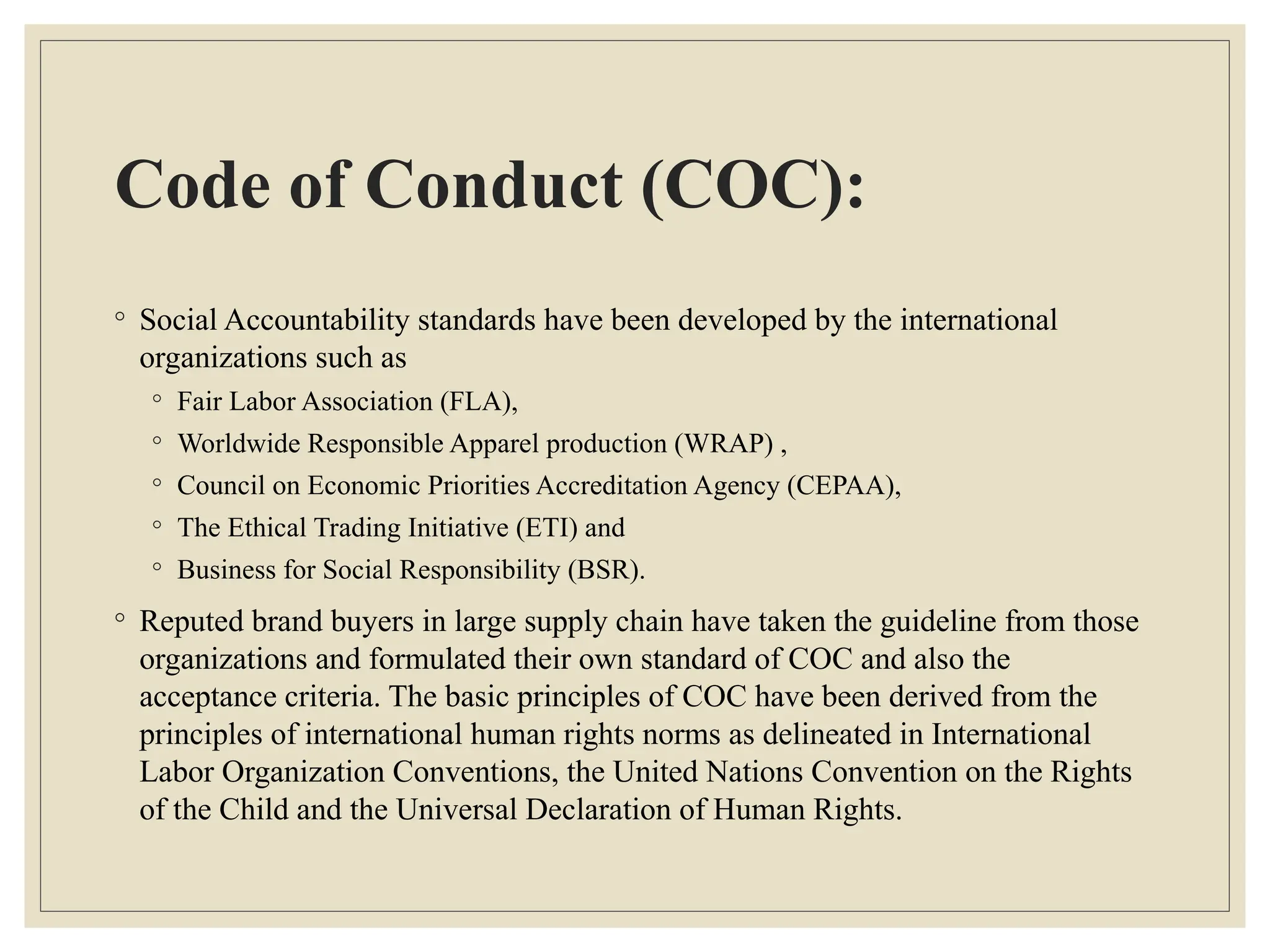 Coc Standards.pdf social compliance in the textile industr | PPTX