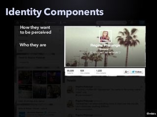 @mleis
Identity Components
How they want
to be perceived
Who they are
 