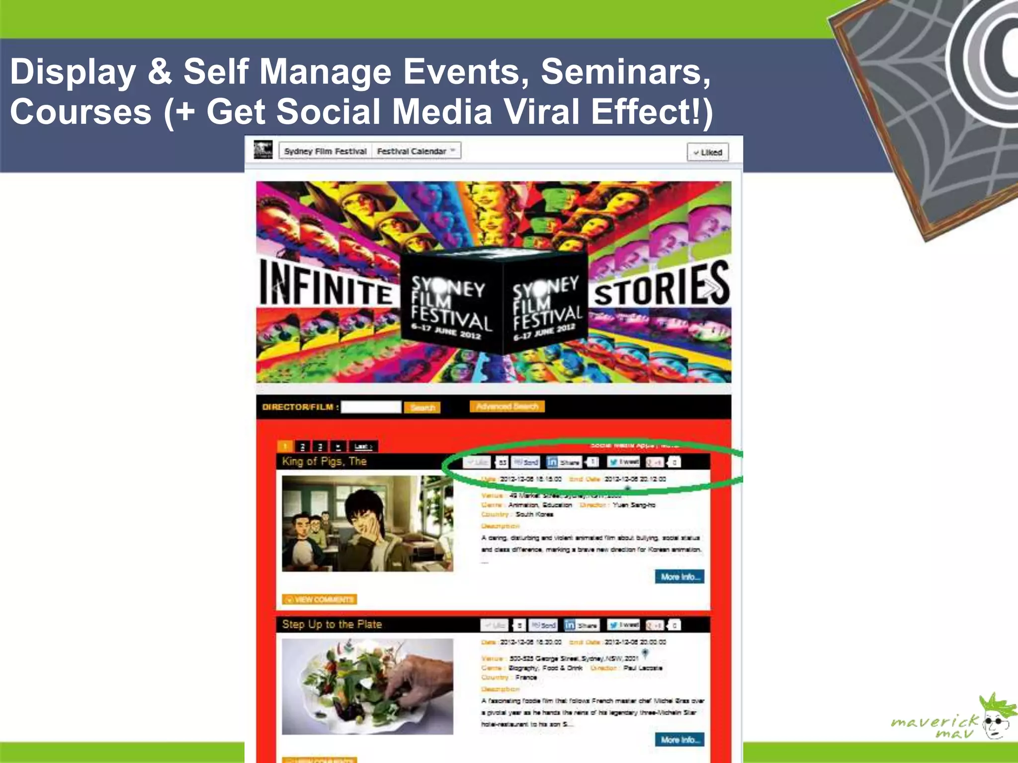 He 
He 
he 
He 
He 
he 
Display & Self Manage Events, Seminars, 
Courses (+ Get Social Media Viral Effect!) 
 